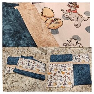 Handmade Cartoon Dog Print Pillowcase Set - Blue and Tan